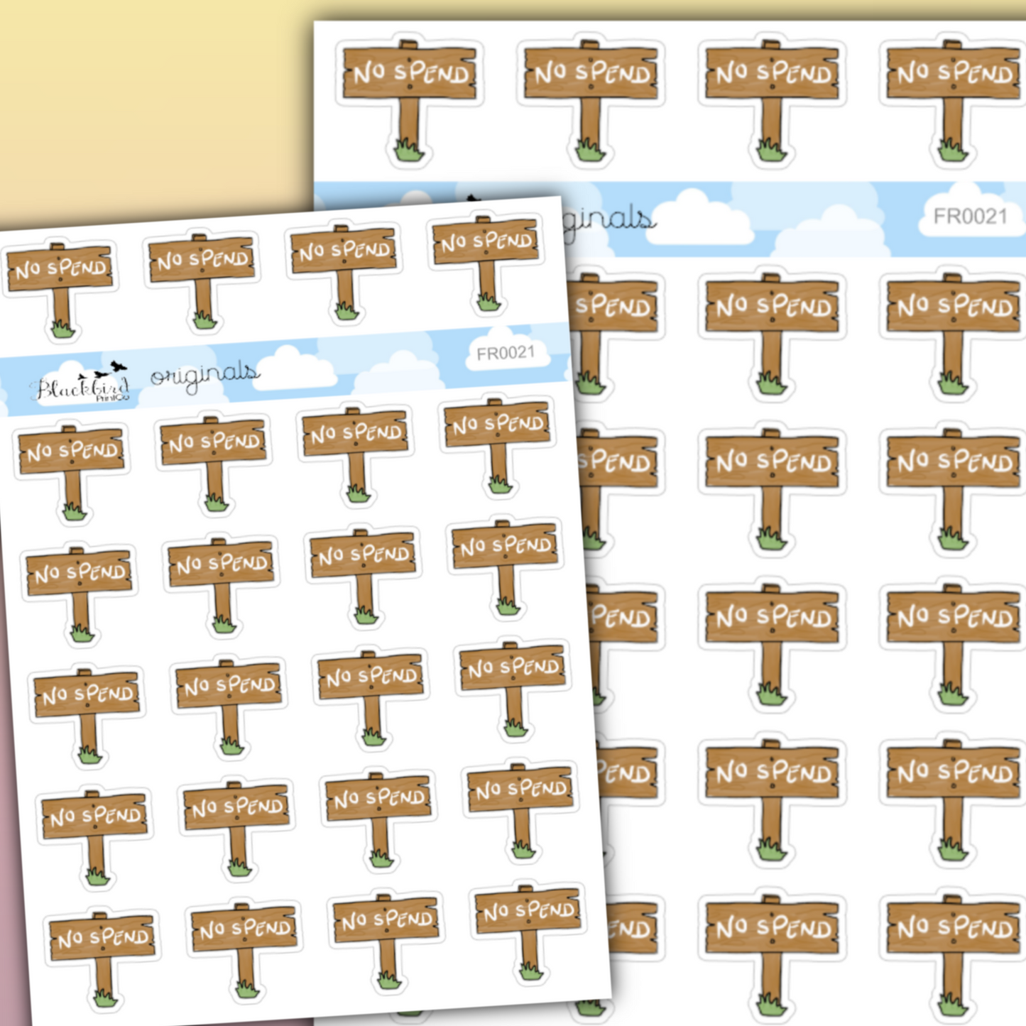 No Spend Signs - Hand Drawn Planner Stickers