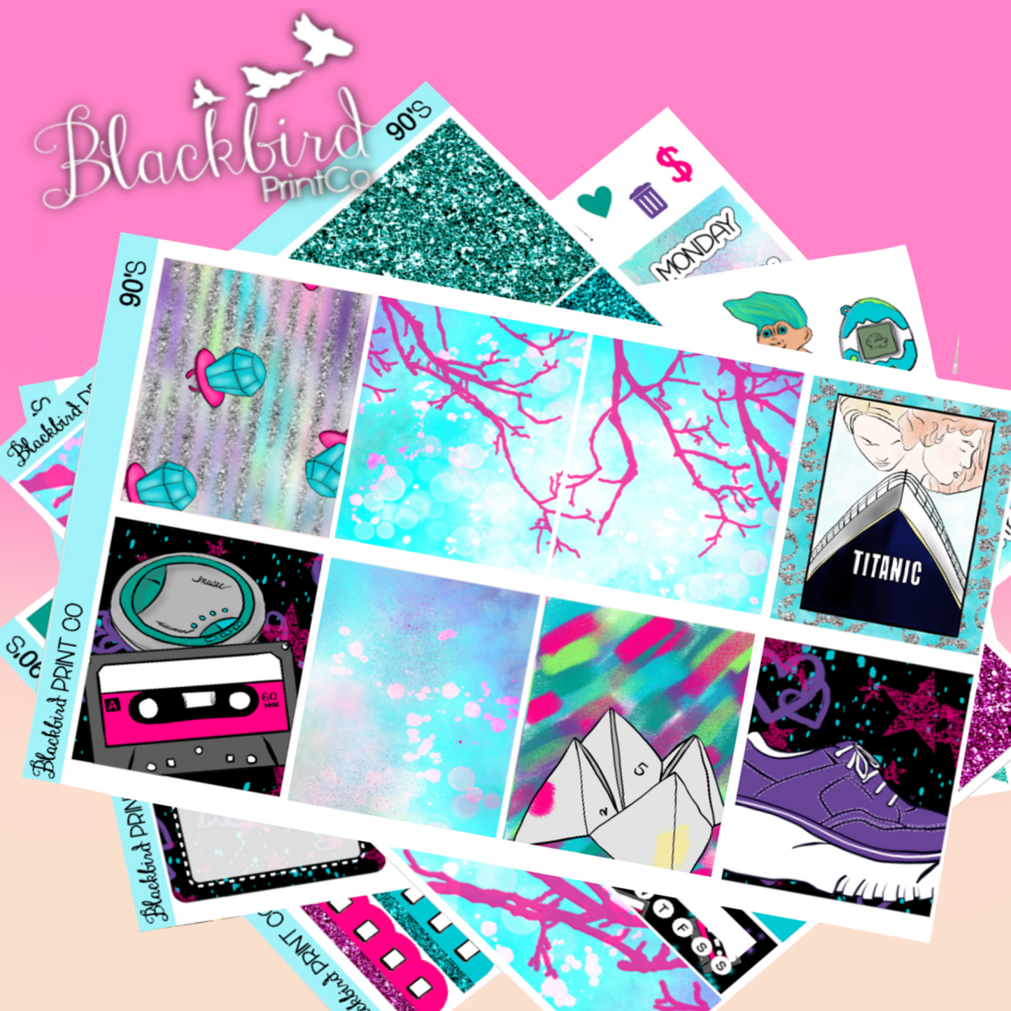 90's | Exclusive Hand Drawn Planner Sticker Kit for Vertical Planners