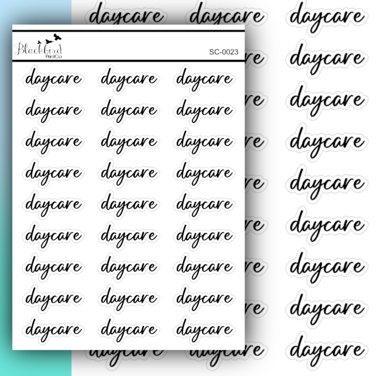 Daycare- Script Stickers (Matte or Foiled)