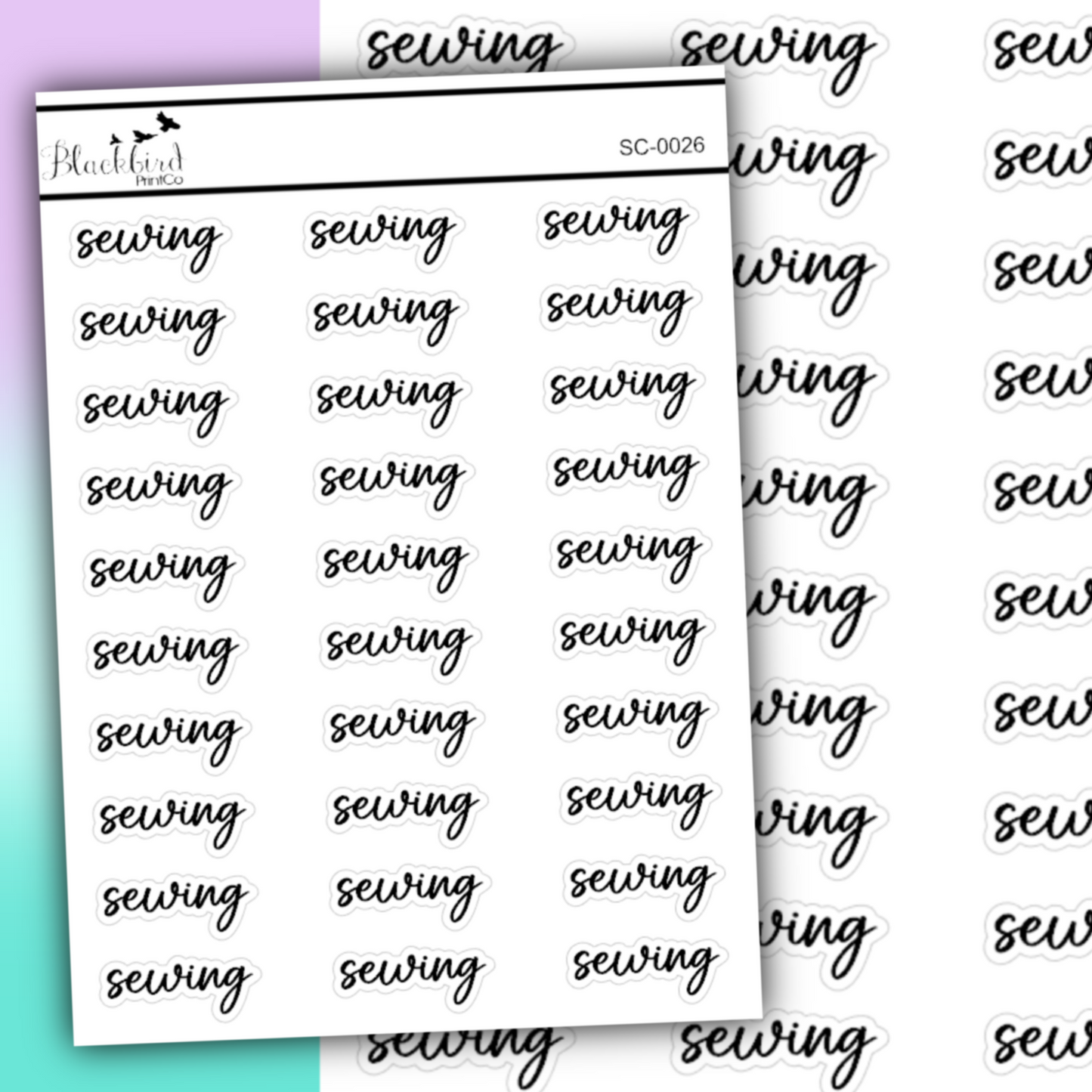Sewing - Script Stickers (Matte or Foiled)