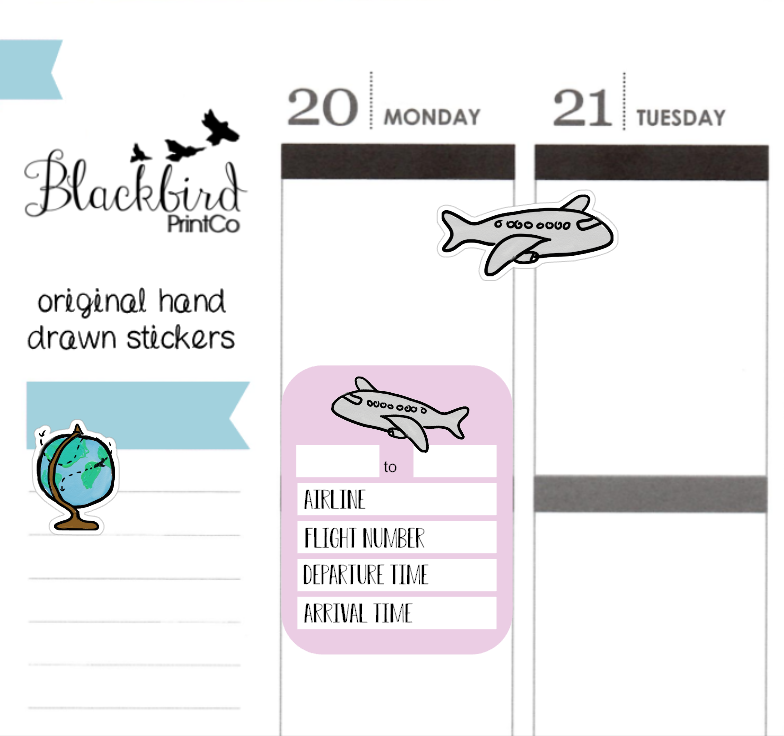 Travel and Flights - Hand Drawn Planner Stickers