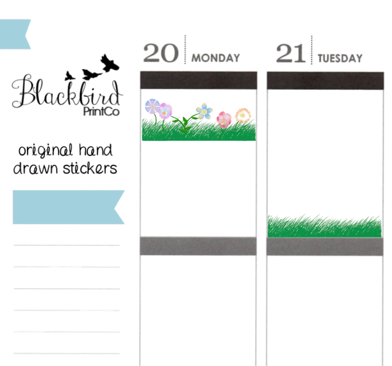 Grass and Flowers - Hand Drawn Planner Stickers