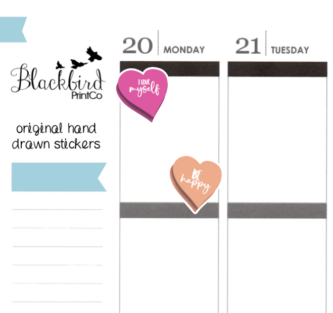 Self-Love Candy Hearts | Hand Drawn Planner Stickers