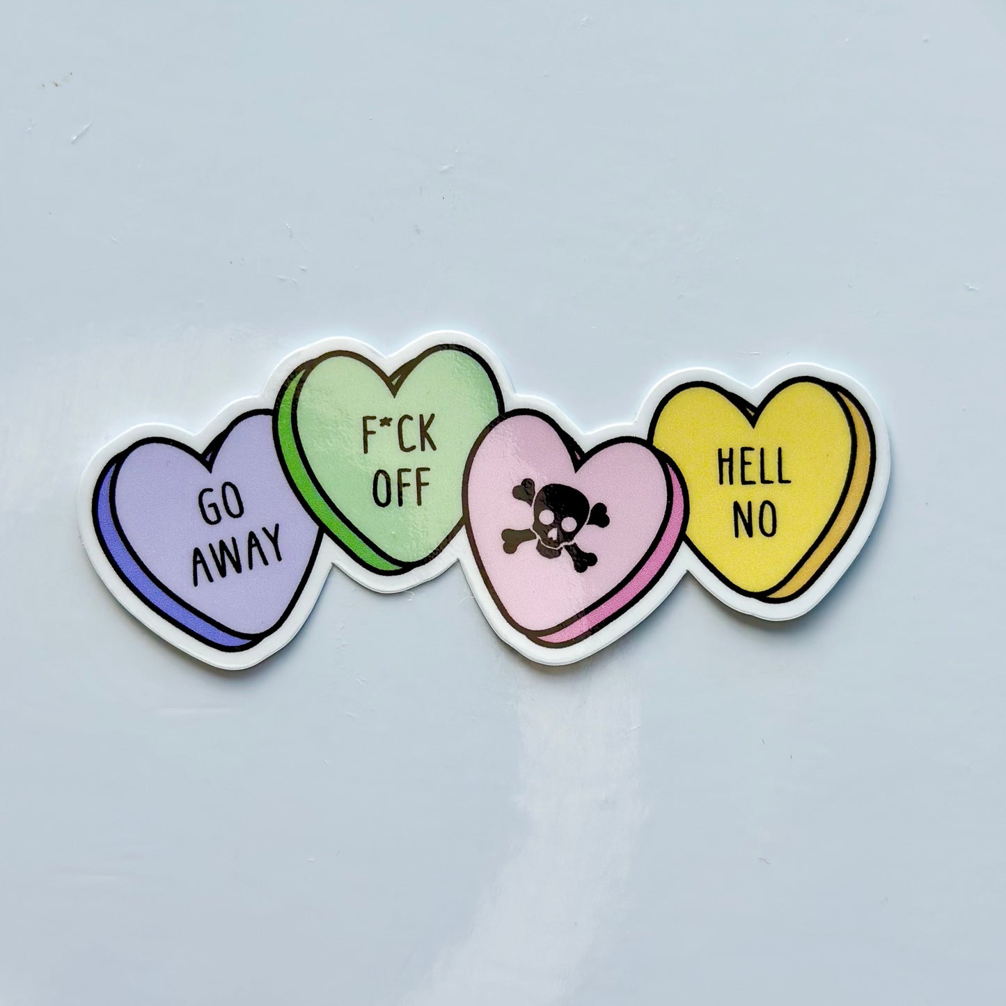 Go Away Candy Hearts - Waterproof Vinyl Sticker