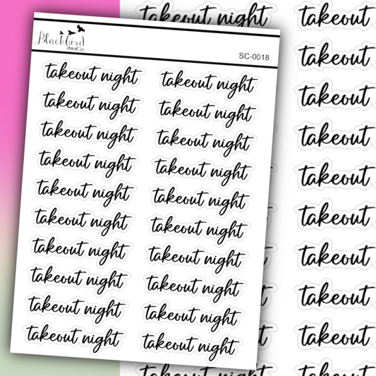 Takeout Night - Script Stickers (Matte or Foiled)