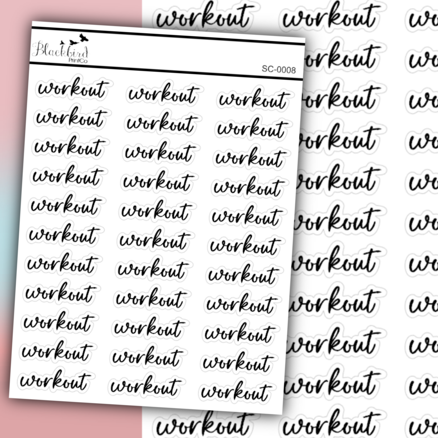 Workout - Script Stickers (Matte or Foiled)