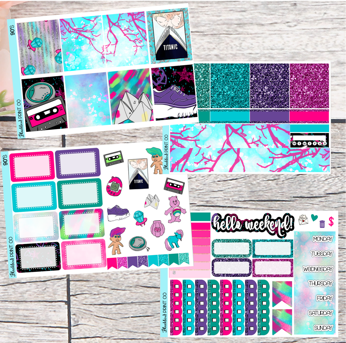 90's | Exclusive Hand Drawn Planner Sticker Kit for Vertical Planners