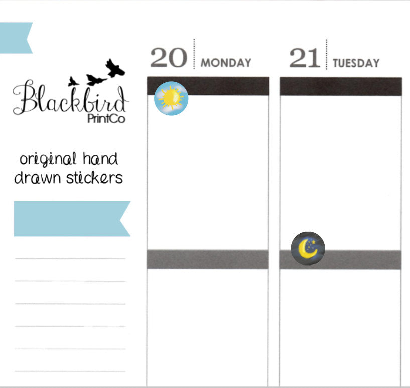 Night or Day Shift Stickers - Hand Drawn Planner Stickers