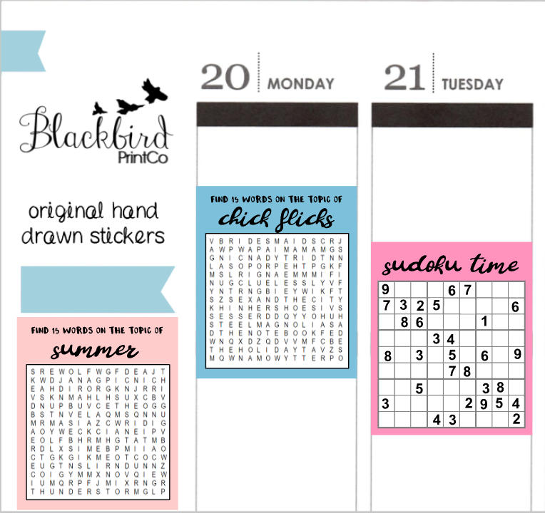 Brain Training Puzzles - Sudoku and Word Search Planner Stickers for Erin Condren / Happy Planner